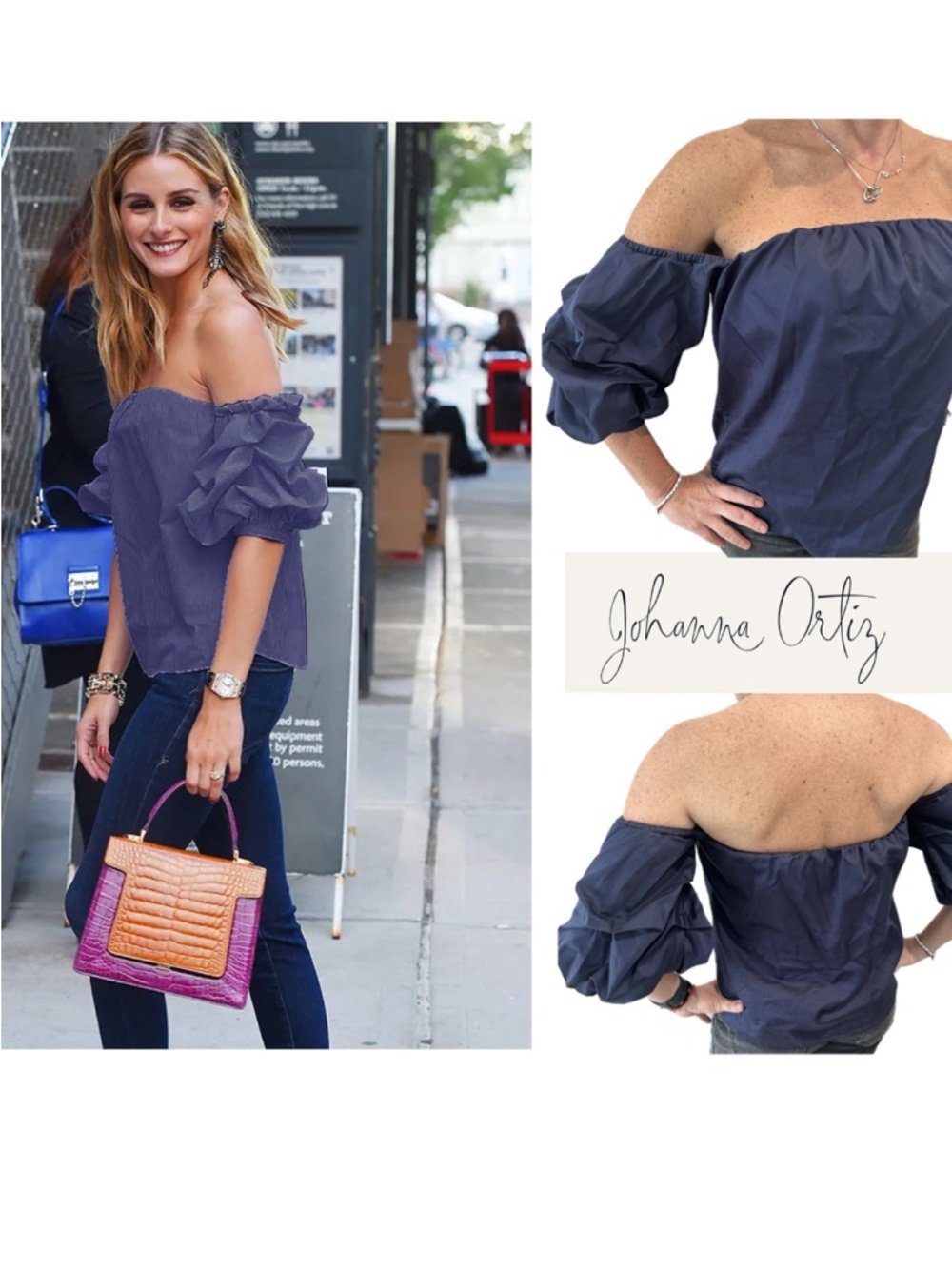 Johanna Ortiz top Poplin Off The Shoulder Tulum Top Size 6 Navy blue shirt